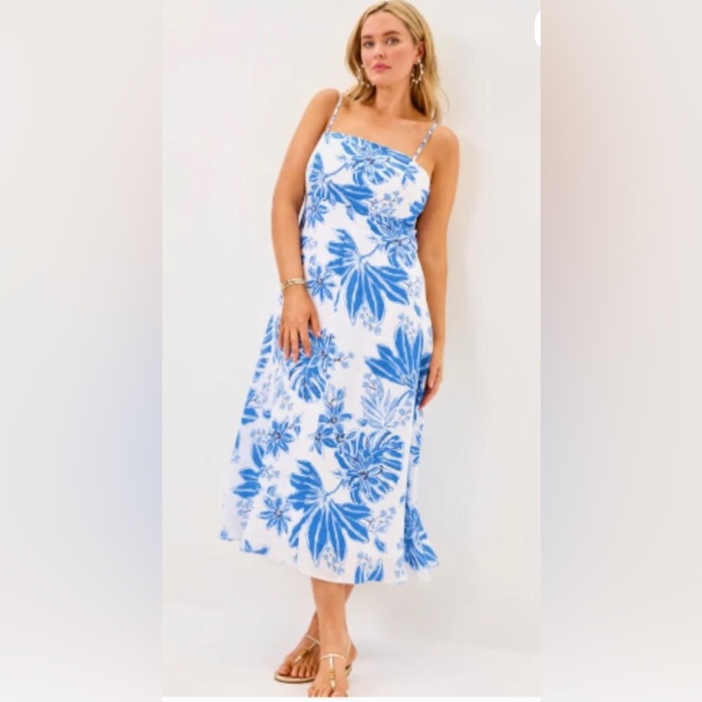 Lilly Pulitzer Women's Jorgian Linen Midi Dress Resort White Jet Set Jungle